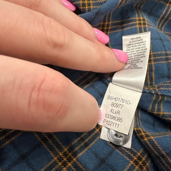 Bonobos Blue‎ Orange Plaid Mens XL Standard Fit Stretch Button Up Flannel Shirt - Picture 6 of 10